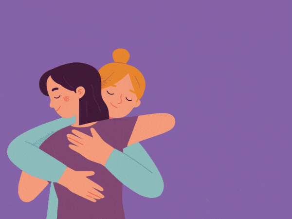 Friends and family hug, talk, and support one another.