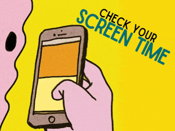 A person scrolls on their phone. Text reads, "Check Your Screen Time".
