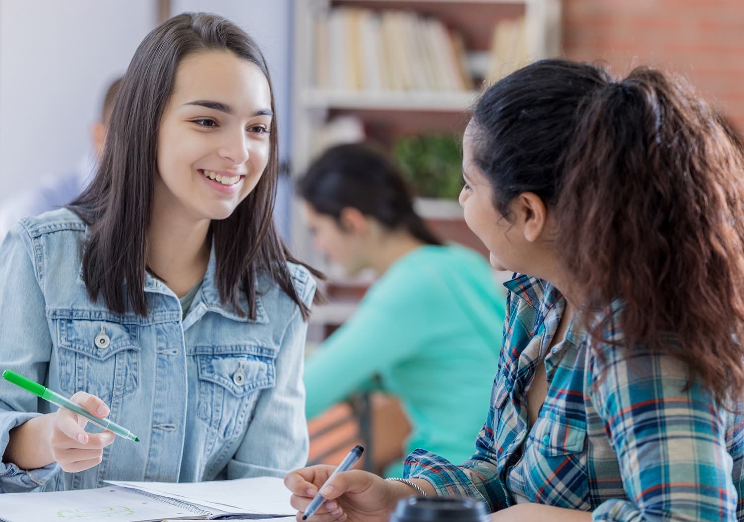 Two teen girls studying