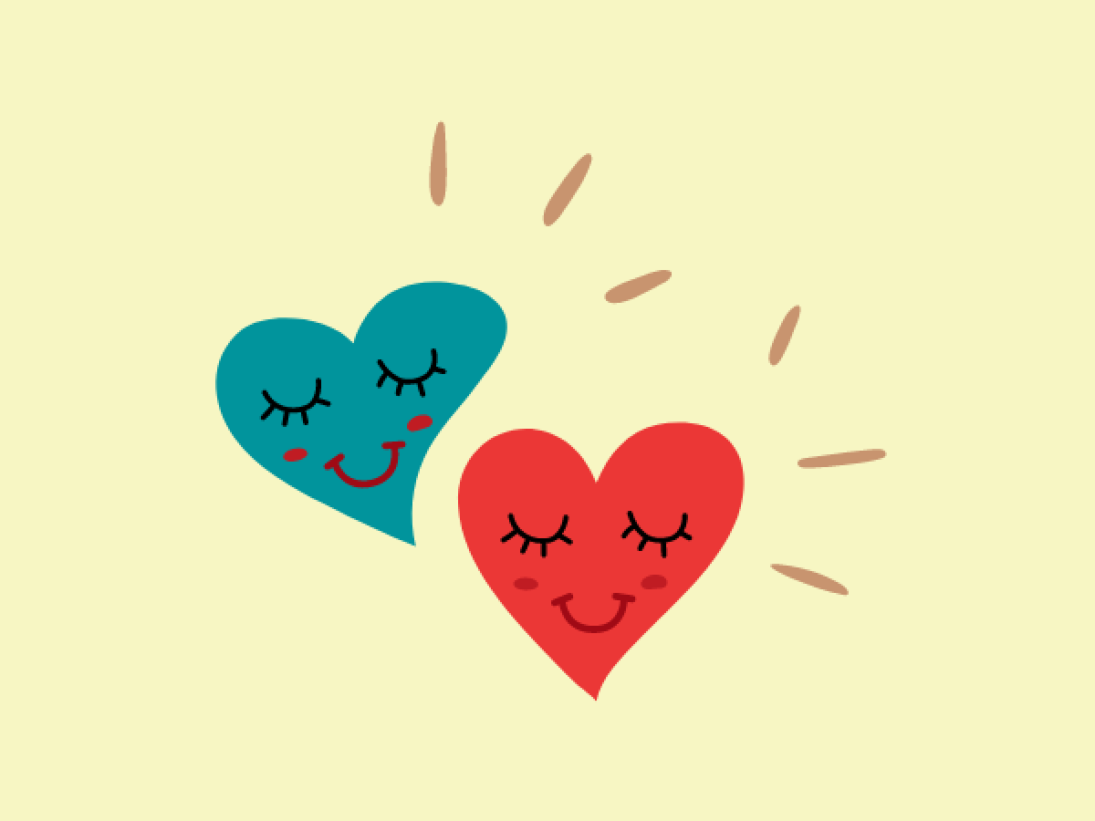 Two hearts smiling together.